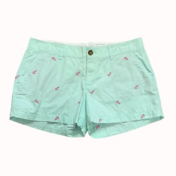 Old Navy Nautical Embroidered Shorts Mint Green Pink Anchor Womens Size 6 Cotton - Picture 1 of 11